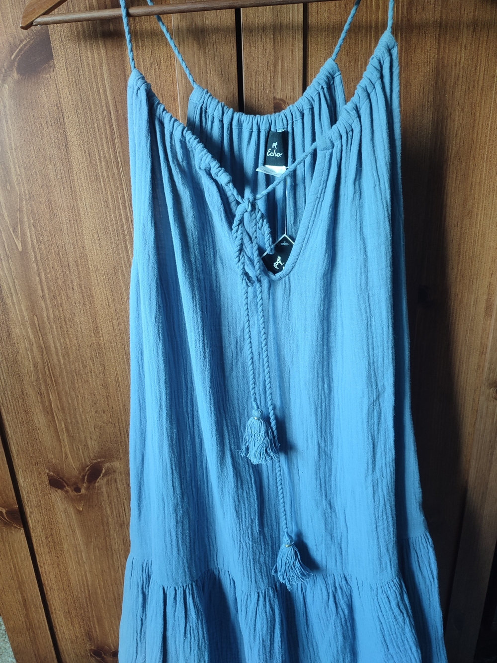 Echo Dusty Blue Braided Tassel Camisole Dress